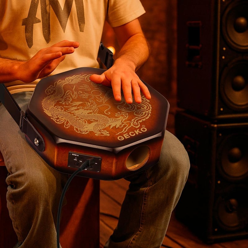 GECKO Octagonal Cajon Drum, Portable Hand Percussion Instrument with Detachable Strap & Carry Bag, Birchwood Body & Rich Sound (Built-in Pickup) - Image 2